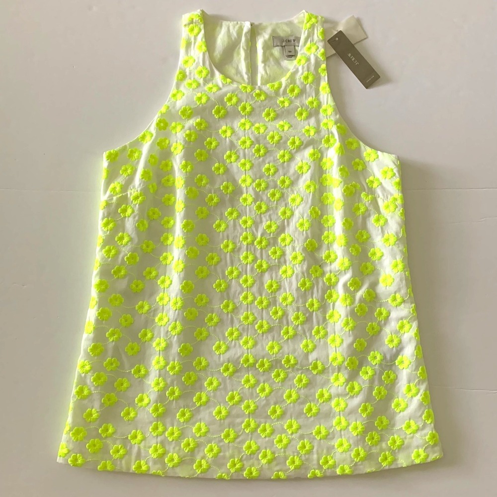 NWT J Crew Embroidered Neon Floral Racerback Tank Top 00 XXS Yellow Cotton